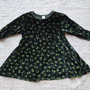 Vintage Lands End 90s Baby Toddler 12M Green Pear Print Velour Long Sleeve Dress